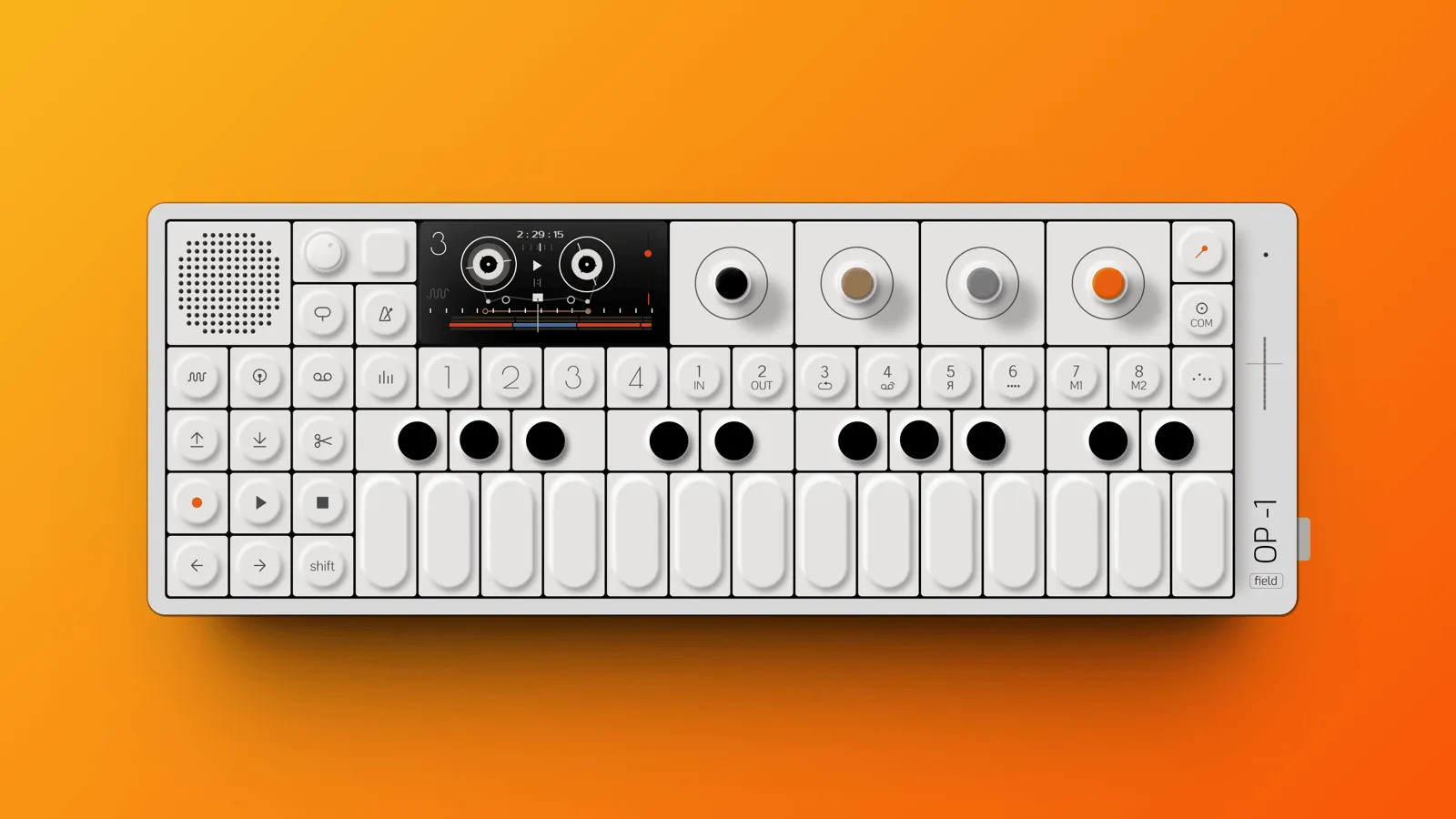 The OP-1 Field rebuilt in Figma, rendered on an orange background.